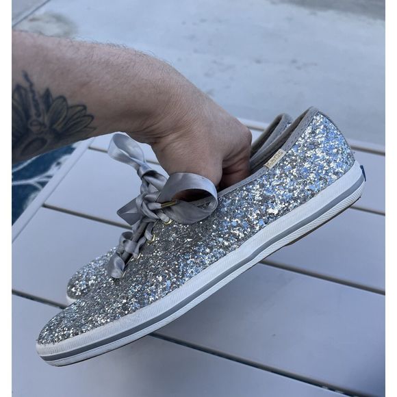 Keds For Kate Spade New York Glitter Sneakers  - Size 7 - Silver/ Gray - Picture 5 of 11